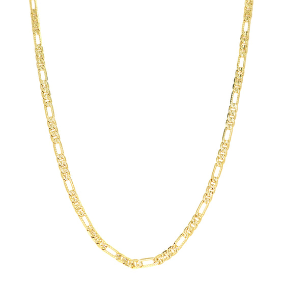 4MM Gold Concave Textured Figaro Chain Necklace 20"24"30"