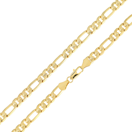 6MM Gold Concave Textured Figaro Chain Necklace 20"24"