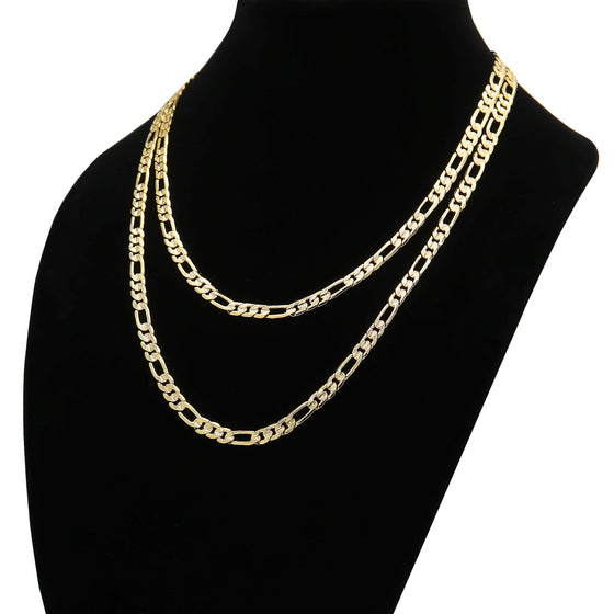6MM Gold Concave Textured Figaro Chain Necklace 20"24"