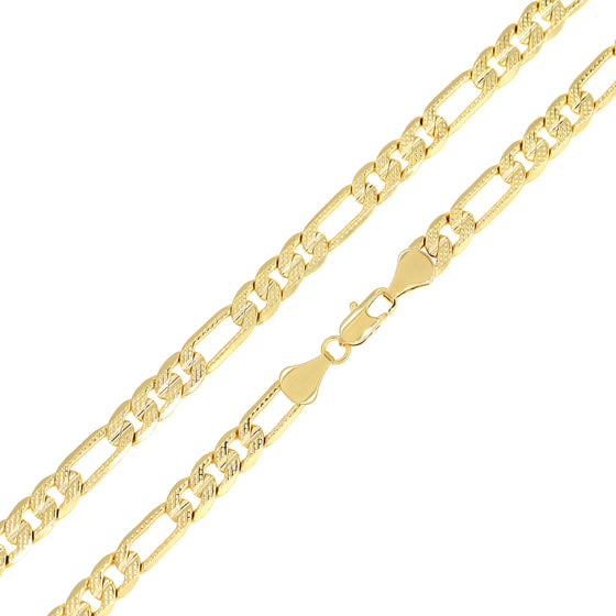 8MM Gold Concave Textured Figaro Chain Necklace 20"24"