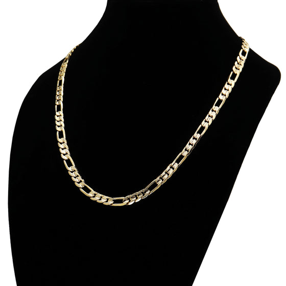 8MM Gold Concave Textured Figaro Chain Necklace 20"24"