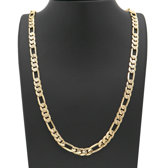 8MM Gold Concave Textured Figaro Chain Necklace 20"24"