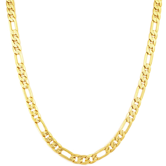 8MM Gold Concave Textured Figaro Chain Necklace 20"24"