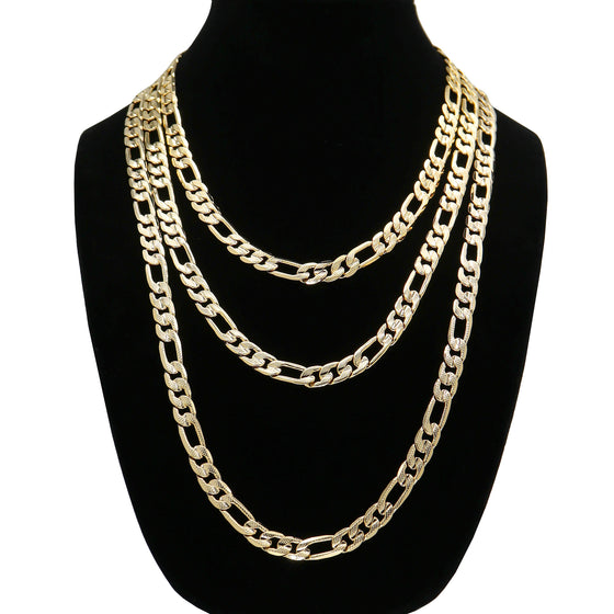 10MM Gold Concave Textured Figaro Chain Necklace 20"24"30"36"