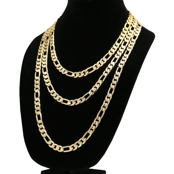 10MM Gold Concave Textured Figaro Chain Necklace 20"24"30"36"