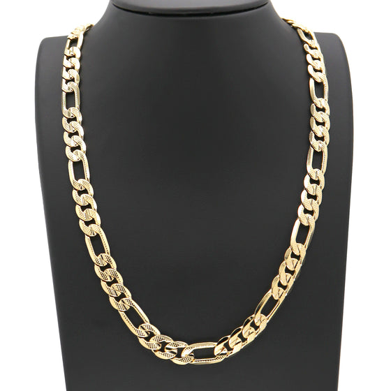 10MM Gold Concave Textured Figaro Chain Necklace 20"24"30"36"