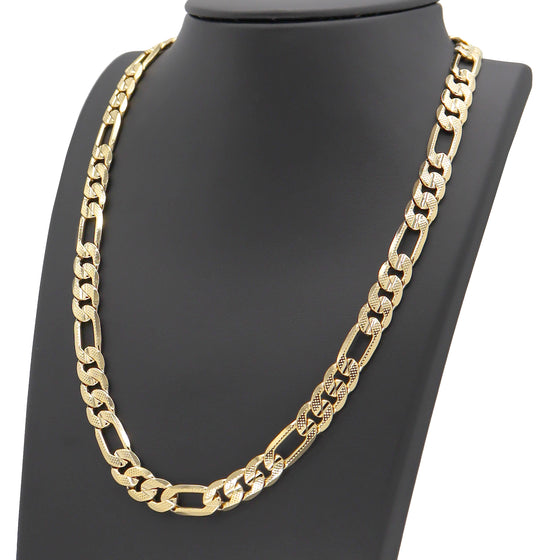 10MM Gold Concave Textured Figaro Chain Necklace 20"24"30"36"