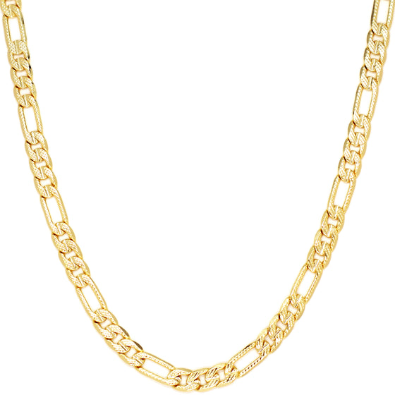 10MM Gold Concave Textured Figaro Chain Necklace 20"24"30"36"