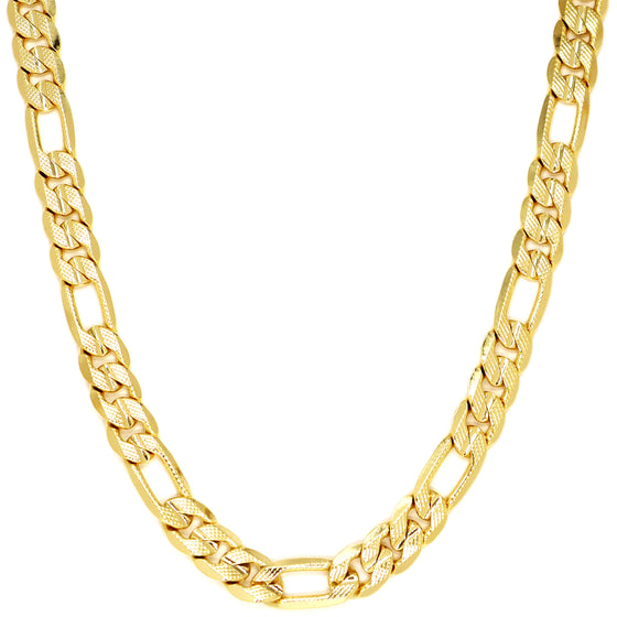 12MM Gold Concave Textured Figaro Chain Necklace 20"24"30"36"