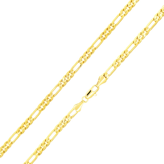 4MM Gold Concave Figaro Chain Necklace 20"24"
