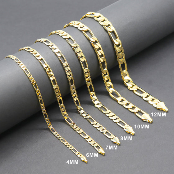 4MM Gold Classic Figaro Chain Necklace 20"24"30"