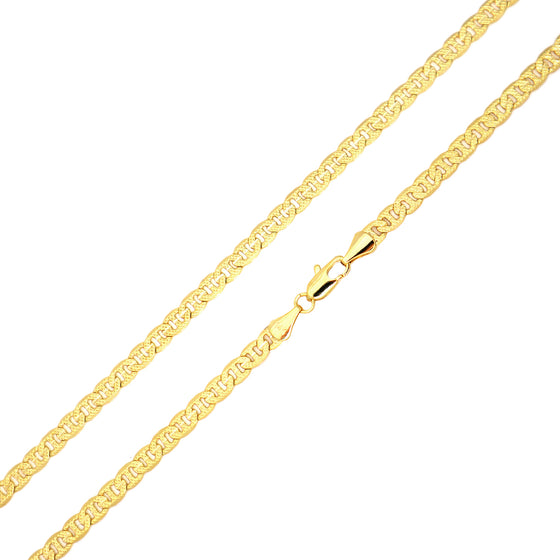 4MM Gold Concave Textured Mariner Chain Necklace 20"24"