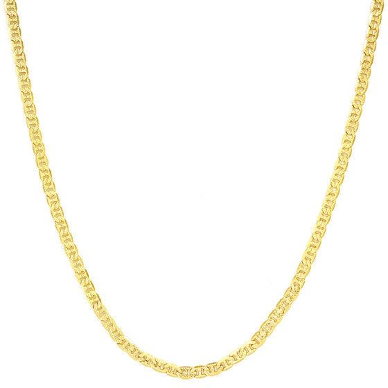 4MM Gold Concave Textured Mariner Chain Necklace 20"24"