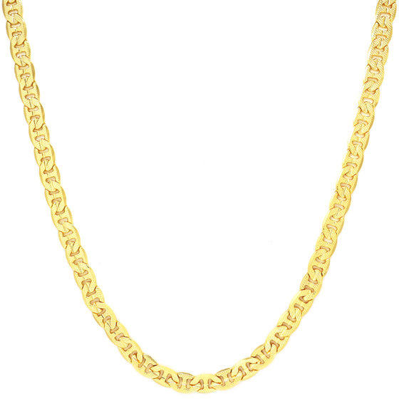 7MM Gold Concave Textured Mariner Chain Necklace 20"24"