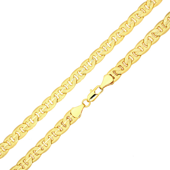 8MM Gold Concave Textured Mariner Chain Necklace 20"24"