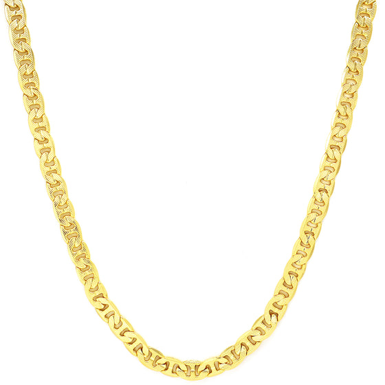 8MM Gold Concave Textured Mariner Chain Necklace 20"24"