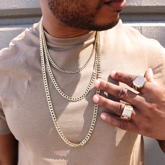 8MM Gold Concave Textured Cuban Chain Necklace 20"24"30"36"