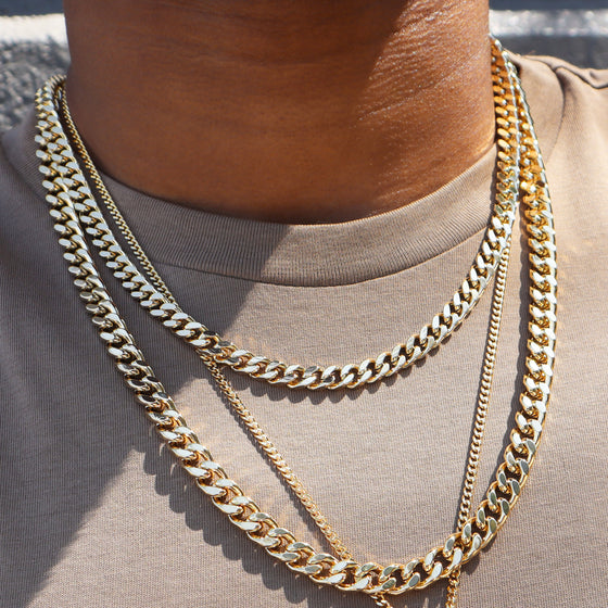 8MM Gold Classic Curb Chain Necklace 24"30"36"