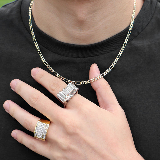 Men's Iced out Hip Hop CZ Ring in Rhodium Size 10-11