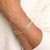 5MM Unisex Gold Concave Textured Figaro Chain Link Bracelet in 14K Gold Plated 8"