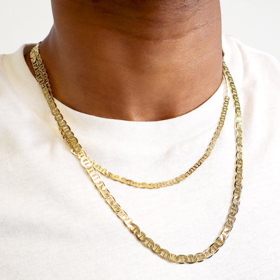 4MM Gold Classic Mariner Chain Necklace 20"24"