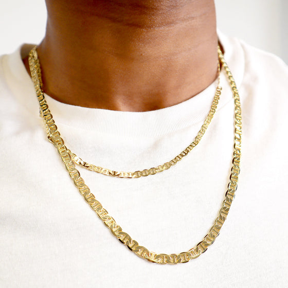 6MM Gold Classic Mariner Chain Necklace 20"24"