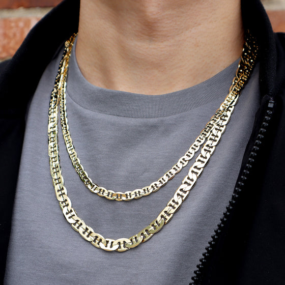 6MM Gold Concave Mariner Chain Necklace 20"24"