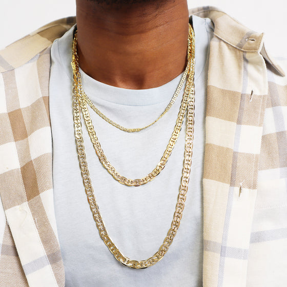 6MM Gold Concave Textured Mariner Chain Necklace 20"24"