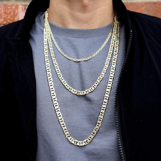4MM Gold Concave Textured Mariner Chain Necklace 20"24"