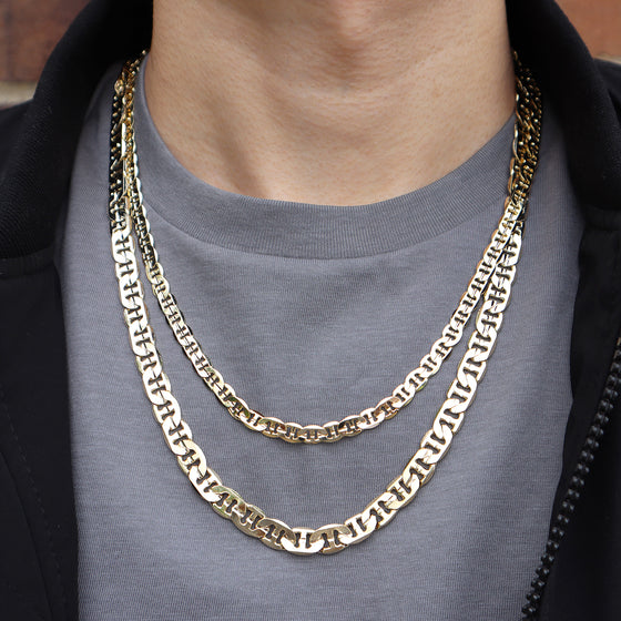 7MM Gold Concave Mariner Chain Necklace 20"24"