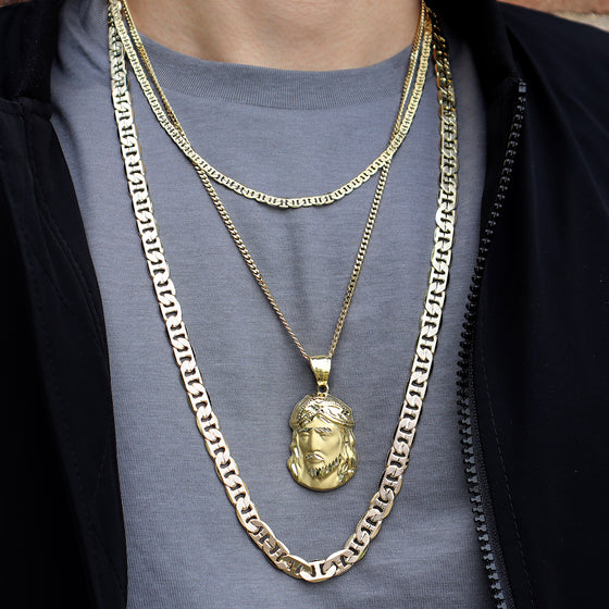 4MM Gold Concave Textured Mariner Chain Necklace 20"24"