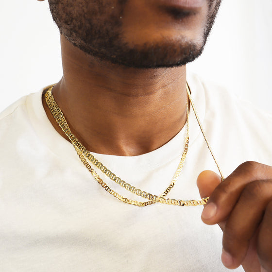 4MM Gold Classic Mariner Chain Necklace 20"24"