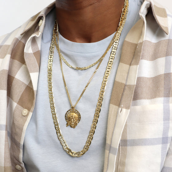 6MM Gold Concave Textured Mariner Chain Necklace 20"24"