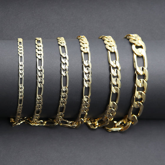 10MM Gold Concave Textured Figaro Chain Necklace 20"24"30"36"