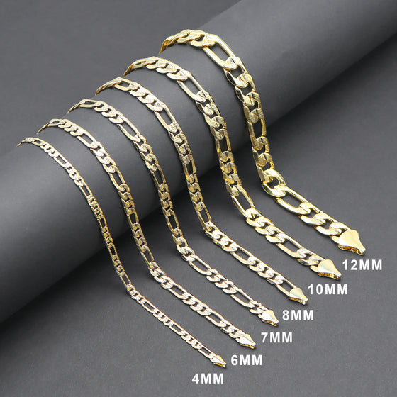 6MM Gold Concave Textured Figaro Chain Necklace 20"24"