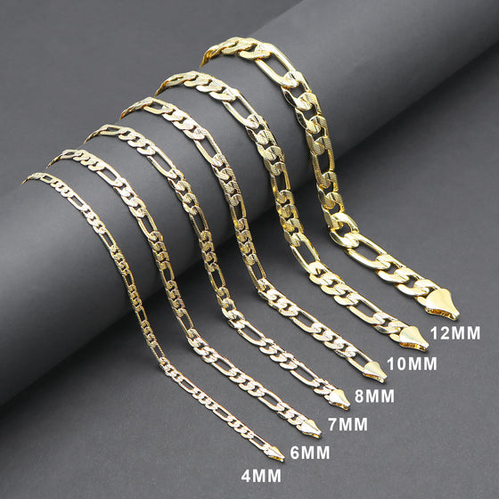 10MM Gold Concave Textured Figaro Chain Necklace 20"24"30"36"