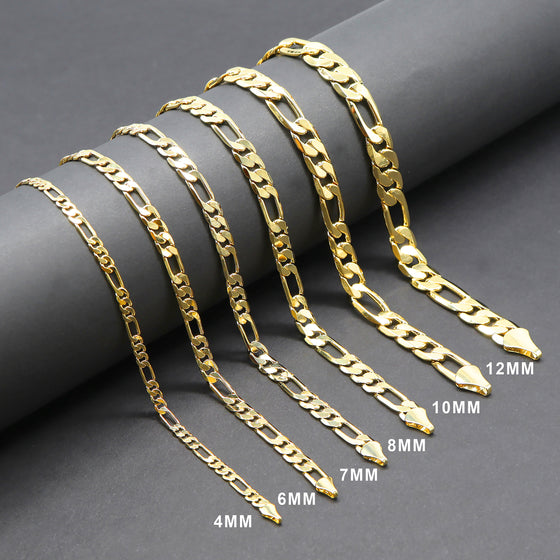 8MM Gold Classic Figaro Chain Necklace 20"24"