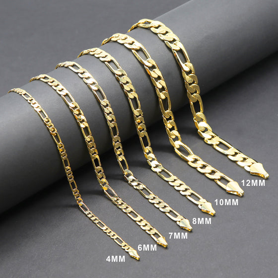 10MM Gold Classic Figaro Chain Necklace 20"24"30"36"
