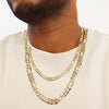 12MM Gold Concave Textured Figaro Chain Necklace 20"24"30"36"