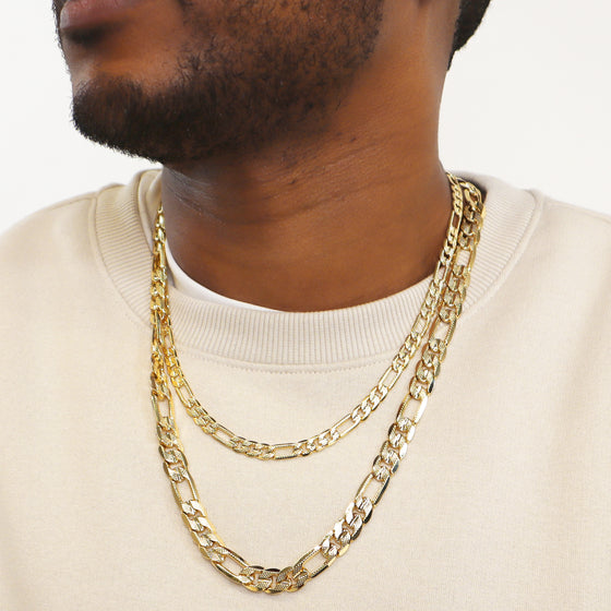 12MM Gold Concave Textured Figaro Chain Necklace 20"24"30"36"
