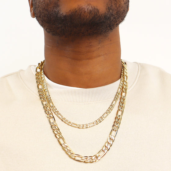 6MM Gold Concave Textured Figaro Chain Necklace 20"24"