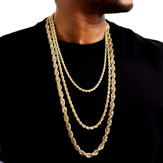 3MM Gold Classic Rope Chain Necklace 18"20"24"30"36"