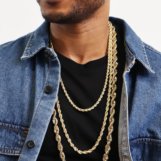 3MM Gold Classic Rope Chain Necklace 18"20"24"30"36"