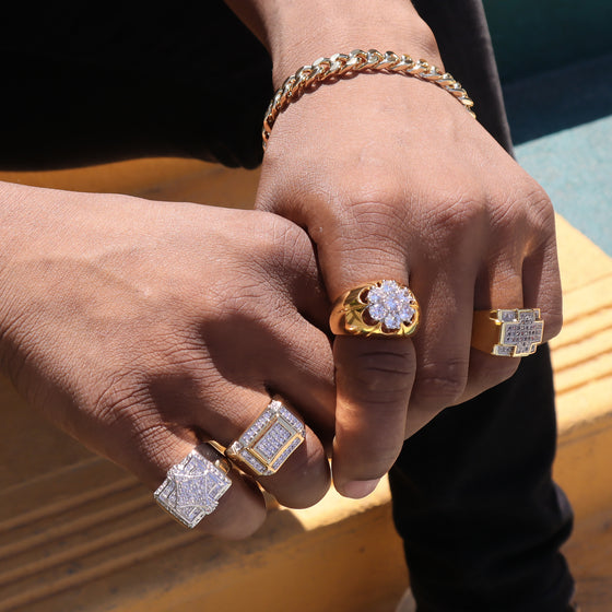 Men's CZ Cluster Ring in 14K Gold Plated Size10-11