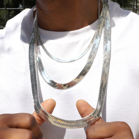 14MM Silver Classic Herringbone Chain Necklace 20"24"30" S7000