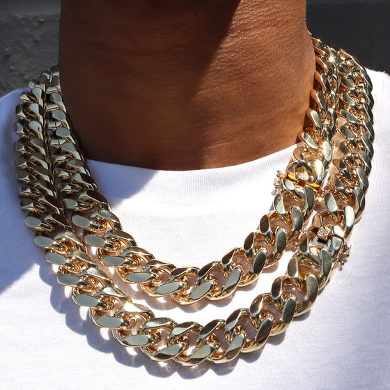 14MM 14K Gold Hidden Lock Curb Chain link 18" 20" 24" 30"