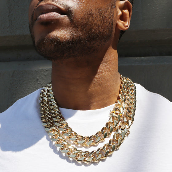 18MM 14K Gold Hidden Lock Curb Chain link 18" 20" 24"