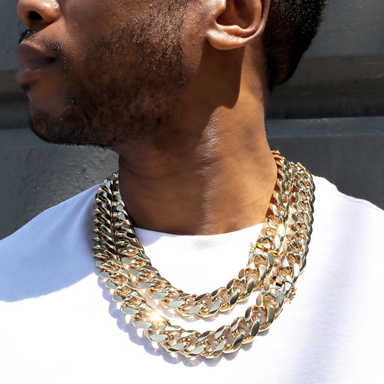 14MM 14K Gold Hidden Lock Curb Chain link 18" 20" 24" 30"