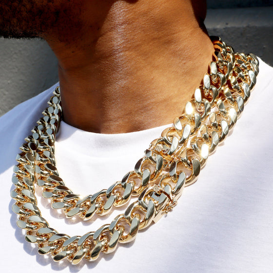 18MM 14K Gold Hidden Lock Curb Chain link 18" 20" 24"