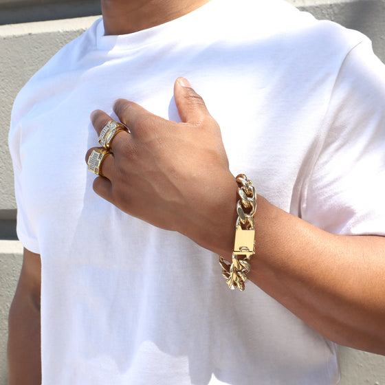 14MM Men's Special Box Lock Cuban Chain Link Bracelet 9"
